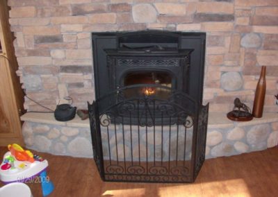 Wood Burning Fireplace insert Installation with stone surround and hearth