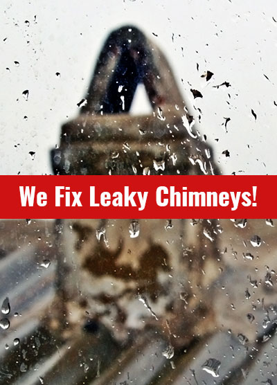 Chimney in the rain with We Fix Leaky Chimneys Digital Banner - Button