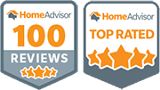 HomeAdvisor Badges - 100 Reviews and Top Rated