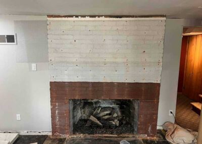 Lathe Over Brick Stone Fireplace Installation