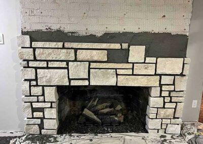 Lathe Over Brick Stone Fireplace Installation