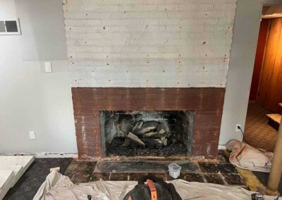 Lathe Over Brick Stone Fireplace Installation